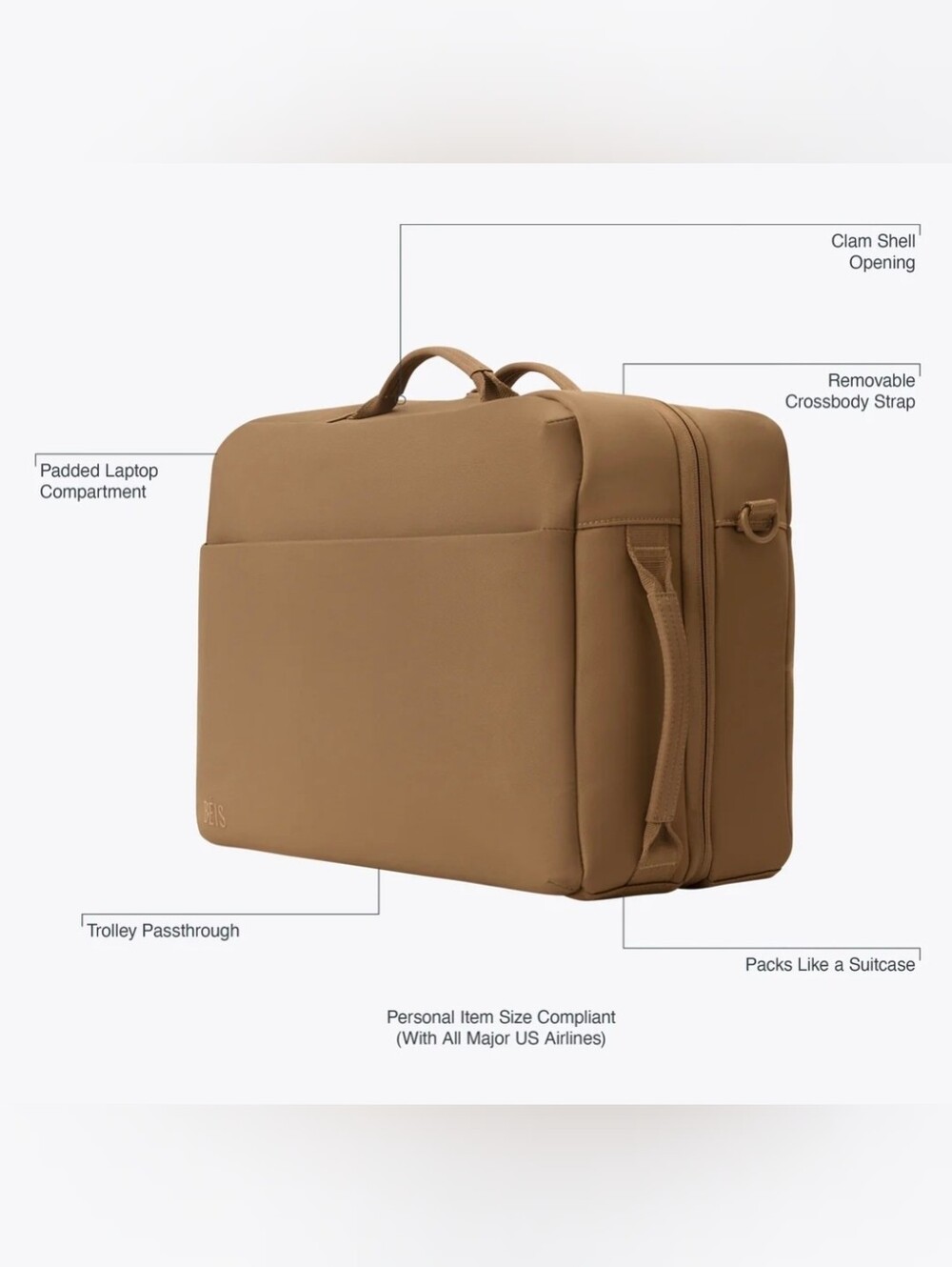 BEIS The Ultimate Travel Duffle In Camel - Picture 2 of 7